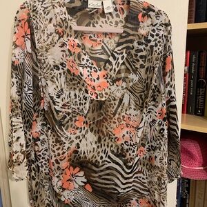 Kim Rogers Multicolor Animal Floral Blouse